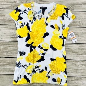 NWT Jeweled INC Floral Top